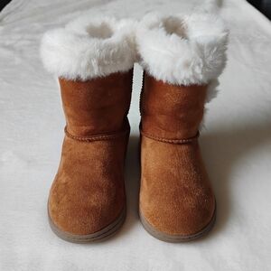Faux Suede & Fur Toddler Boot | Camel Brown White Fur | 5 Toddler